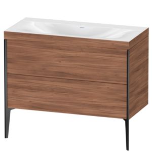 Duravit XViu vanity unit XV4711NB279C 100x48cm, 2 pull-outs, without tap hole, matt black, Rahmen C, natural walnut