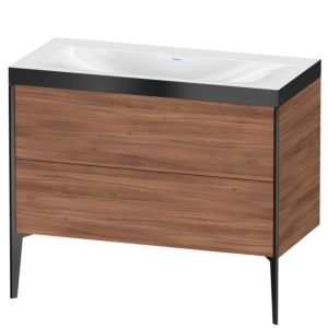 Duravit XViu vanity unit XV4711NB279P 100x48cm, 2 pull-outs, without tap hole, matt black, Rahmen P, natural walnut