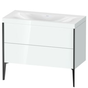 XViu Duravit vasque XV4711NB285C 100x48cm, 2 coulissants, sans trou pour robinetterie, noir mat, Cadres C, blanc brillant