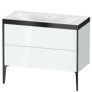 XViu Duravit vasque XV4711NB285P 100x48cm, 2 coulissants, sans trou pour robinet, noir mat, Cadres P, blanc brillant