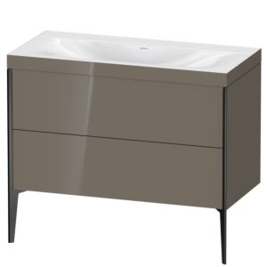 Duravit XViu Waschtisch-Unterschrank XV4711NB289C 100x48cm, 2 Auszüge, ohne Hahnloch, schwarz matt, Rahmen C, flannel grey hochglanz