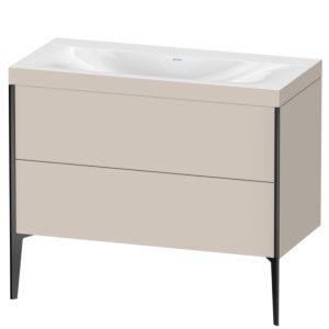 XViu Duravit vasque XV4711NB291C 100x48cm, 2 coulissants, sans trou pour robinetterie, noir mat, Cadres C, taupe mat