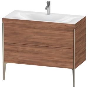Duravit XViu Table de toilette XV4711OB179C 100x48cm, 2 2000 - out, Match2 trou de coulée, champagne mat, Cadres C, noyer naturel