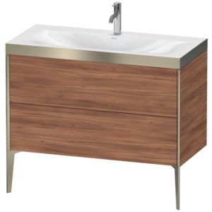 Duravit XViu Table de toilette XV4711OB179P 100x48cm, 2 2000 - out, Match2 trou de coulée, champagne mat, Cadres P, noyer naturel