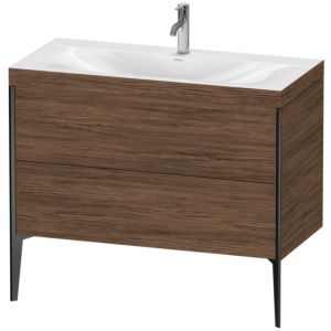 Duravit XViu vanity unit XV4711OB221C 100x48cm, 2 2000 outs, match2 tap hole, matt black, Rahmen C, dark walnut