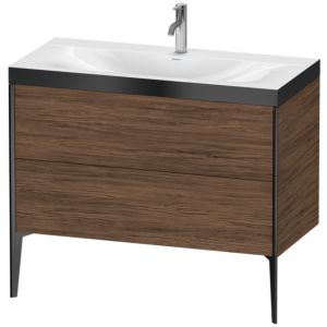 Duravit XViu vanity unit XV4711OB221P 100x48cm, 2 2000 outs, match2 tap hole, matt black, Rahmen P, dark walnut