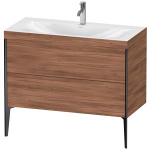 Duravit XViu vanity unit XV4711OB279C 100x48cm, 2 2000 outs, match2 tap hole, matt black, Rahmen C, natural walnut