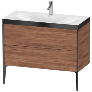 Duravit XViu Table de toilette XV4711OB279P 100x48cm, 2 2000 - out, Match2 trou de coulée, noir mat, Cadres P, noyer naturel