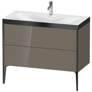 Duravit XViu vanity unit XV4711OB289P 100x48cm, 2 2000 outs, match2 tap hole, matt black, Rahmen P, flannel gray high gloss