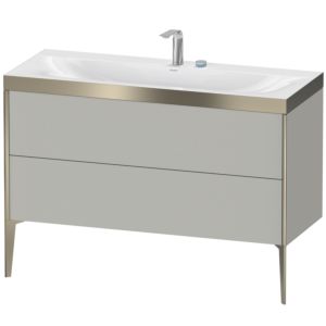 XViu Duravit vasque XV4712EB135C 120x48cm, 2 tiroirs, 2 trous pour robinetterie, champagne mat, Cadres C, chêne terra