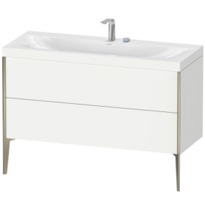XViu Duravit vasque XV4712EB118C 120x48cm, 2 tiroirs, 2 trous pour robinetterie, champagne mat, Cadres C, blanc mat