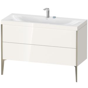 XViu Duravit vasque XV4712EB122C 120x48cm, 2 tiroirs, 2 trous pour robinetterie, champagne mat, Cadres C, blanc haute brillance