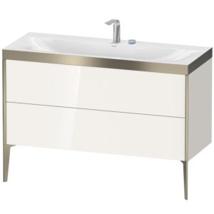 XViu Duravit vasque XV4712EB122P 120x48cm, 2 tiroirs, 2 trous pour robinetterie, champagne mat, Cadres P, blanc brillant