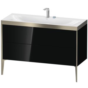 XViu Duravit vasque XV4712EB140P 120x48cm, 2 tiroirs, 2 trous pour robinetterie, champagne mat, Cadres P, noir brillant