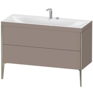 XViu Duravit vasque XV4712EB143C 120x48cm, 2 tiroirs, 2 trous pour robinetterie, champagne mat, Cadres C, basalte mat
