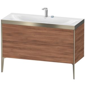 XViu Duravit vasque XV4712EB179P 120x48cm, 2 tiroirs, 2 trous pour robinetterie, champagne mat, Cadres P, noyer naturel