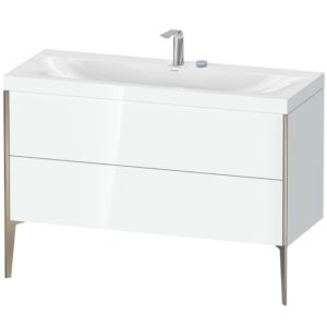 Duravit XViu Waschtisch-Unterschrank XV4712EB185C 120x48cm, 2 Schubkästen, 2 Hahnlöcher, champagner matt, Rahmen C, weiß hochglanz