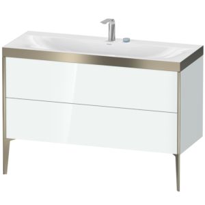 Duravit XViu Waschtisch-Unterschrank XV4712EB185P 120x48cm, 2 Schubkästen, 2 Hahnlöcher, champagner matt, Rahmen P, weiß hochglanz