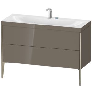 XViu Duravit vasque XV4712EB189C 120x48cm, 2 tiroirs, 2 trous pour robinetterie, champagne mat, Cadres C, gris flanelle brillant