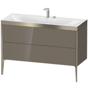 Duravit XViu Waschtisch-Unterschrank XV4712EB189P 120x48cm, 2 Schubkästen, 2 Hahnlöcher, champagner matt, Rahmen P, flannel grey hochglanz