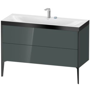 Duravit XViu Waschtisch-Unterschrank XV4712EB238P 120x48cm, 2 Schubkästen, 2 Hahnlöcher, schwarz matt, Rahmen P, dolomiti grey hochglanz