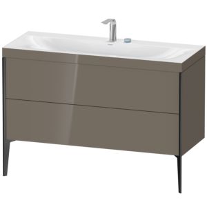 Duravit XViu Waschtisch-Unterschrank XV4712EB289C 120x48cm, 2 Schubkästen, 2 Hahnlöcher, schwarz matt, Rahmen C, flannel grey hochglanz