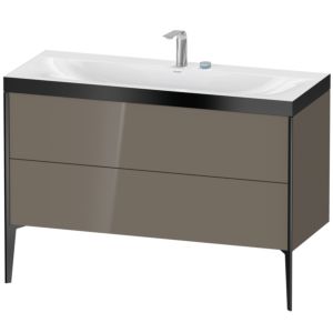 Duravit XViu Waschtisch-Unterschrank XV4712EB289P 120x48cm, 2 Schubkästen, 2 Hahnlöcher, schwarz matt, Rahmen P, flannel grey hochglanz