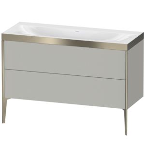 XViu Duravit vasque XV4712NB107P 120x48cm, 2 tiroirs, sans trou pour robinet, champagne mat, Cadres P, gris béton mat