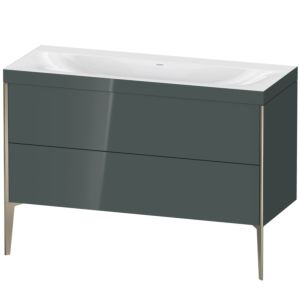 XViu Duravit vasque XV4712NB138C 120x48cm, 2 tiroirs, sans trou pour robinet, champagne mat, Cadres C, gris dolomiti brillant
