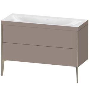 XViu Duravit vasque XV4712NB143C 120x48cm, 2 tiroirs, sans trou pour robinet, champagne mat, Cadres C, basalte mat