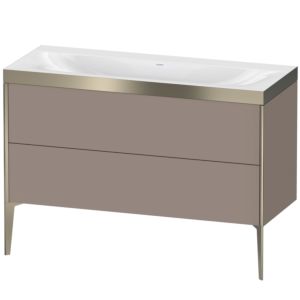 XViu Duravit vasque XV4712NB143P 120x48cm, 2 tiroirs, sans trou pour robinet, champagne mat, Cadres P, basalte mat