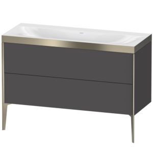 XViu Duravit vasque XV4712NB149P 120x48cm, 2 tiroirs, sans trou pour robinet, champagne mat, Cadres P, graphite mat