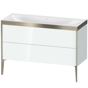 XViu Duravit vasque XV4712NB185P 120x48cm, 2 tiroirs, sans trou pour robinet, champagne mat, Cadres P, blanc haute brillance