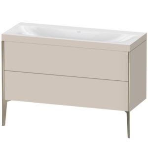 XViu Duravit vasque XV4712NB191C 120x48cm, 2 tiroirs, sans trou pour robinet, champagne mat, Cadres C, taupe mat