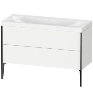 XViu Duravit vasque XV4712NB218C 120x48cm, 2 tiroirs, sans trou pour robinet, noir mat, Cadres C, blanc mat