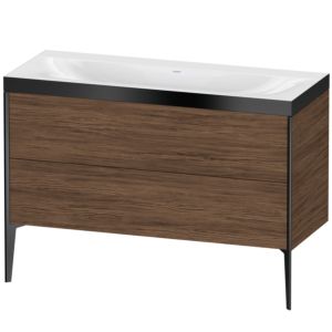 Duravit XViu vanity unit XV4712NB221P 120x48cm, 2 drawers, without tap hole, matt black, Rahmen P, dark walnut