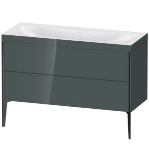 XViu Duravit vasque XV4712NB238C 120x48cm, 2 tiroirs, sans trou pour robinet, noir mat, Cadres C, gris dolomiti brillant
