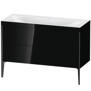 XViu Duravit vasque XV4712NB240C 120x48cm, 2 tiroirs, sans trou pour robinet, noir mat, Cadres C, noir brillant