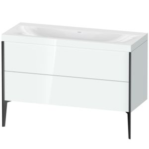 XViu Duravit vasque XV4712NB285C 120x48cm, 2 tiroirs, sans trou pour robinet, noir mat, Cadres C, blanc haute brillance