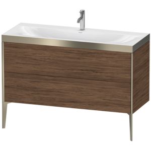 Duravit XViu vanity unit XV4712OB121P 120x48cm, 2 drawers, 2000 tap hole, matt champagne, Rahmen P, dark walnut