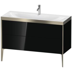 Duravit XViu vanity unit XV4712OB140P 120x48cm, 2 drawers, 2000 tap hole, matt champagne, Rahmen P, high-gloss black