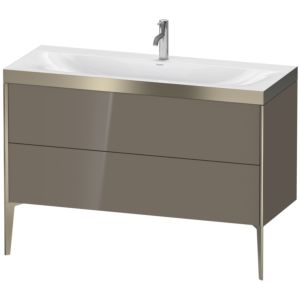 Duravit XViu vanity unit XV4712OB189P 120x48cm, 2 drawers, 2000 tap hole, matt champagne, Rahmen P, flannel gray high gloss