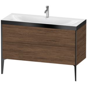 Duravit XViu vanity unit XV4712OB221P 120x48cm, 2 drawers, 2000 tap hole, matt black, Rahmen P, dark walnut