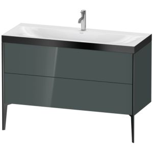 Duravit XViu Waschtisch-Unterschrank XV4712OB238P 120x48cm, 2 Schubkästen, 1 Hahnloch, schwarz matt, Rahmen P, dolomiti grey hochglanz