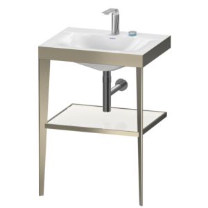 Duravit XViu Möbelwaschtisch-Kombination XV4714EB185 60 x48 cm, 2 Hahnlöcher, weiß hochglanz, mit Metallkonsole, champagner matt