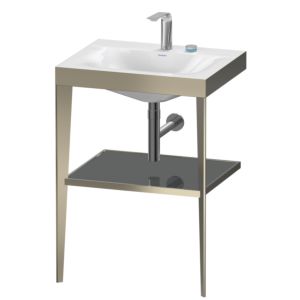 Duravit XViu washbasin combination XV4714EB189 60 x48 cm, 2 tap holes, flannel gray high gloss, with metal console, matt champagne
