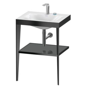 Duravit XViu washbasin combination XV4714EB289 60 x48 cm, 2 tap holes, flannel gray high gloss, with metal console, black matt