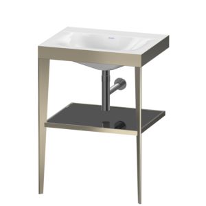 Duravit XViu Möbelwaschtisch-Kombination XV4714NB140 60 x 48 cm, ohne Hahnloch, schwarz hochglanz, mit Metallkonsole, champagner matt