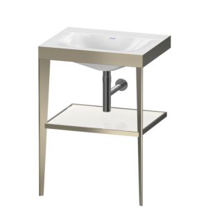 Duravit XViu Möbelwaschtisch-Kombination XV4714NB185 60 x 48 cm, ohne Hahnloch, weiß hochglanz, mit Metallkonsole, champagner matt