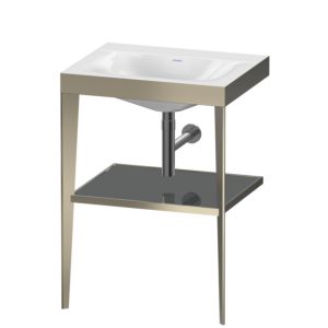 Duravit XViu Möbelwaschtisch-Kombination XV4714NB189 60 x 48 cm, ohne Hahnloch, flannel grey hochglanz, mit Metallkonsole, champagner matt